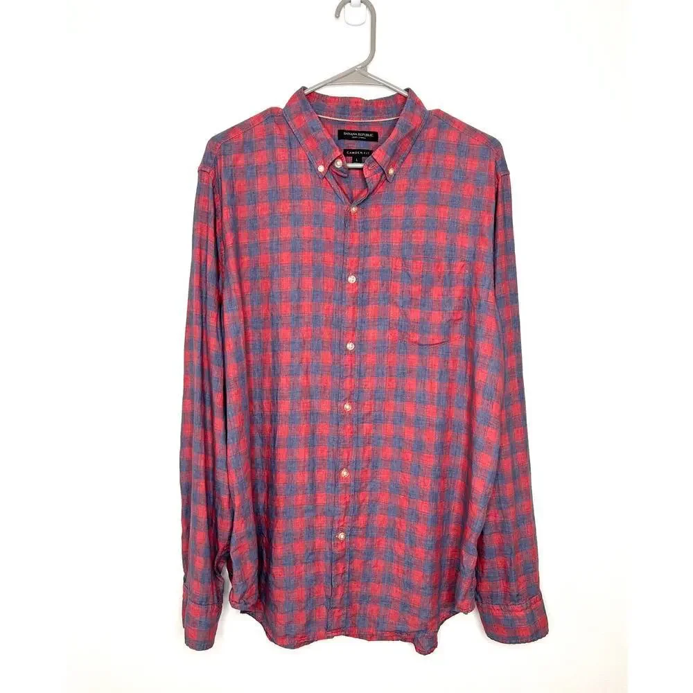 Banana Republic 100% Linen Camden Fit Shirt Men's Sz L Preppy Business Casual